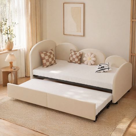 Lit avec tiroirs 90x200 en velours beige OKMYHOME (1/5)