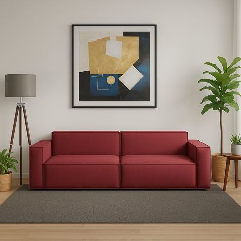 Talamo Italia - Divano fisso 3 posti Argo, Divano componibile lineare, Sofà moderno da soggiorno in tessuto, 100% Made in Italy, Cm 260x95h70, Rosso (1/5)