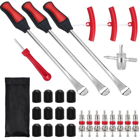 Demonte Pneu, 29 Pièces Outil Levier De Pneu, Demonte Pneu Voiture Moto avec 3 Protections de Jantes, 3 Leviers de Pneus, Outils pour Pneus et Roues pour Vélo Scooter électrique (1/5)