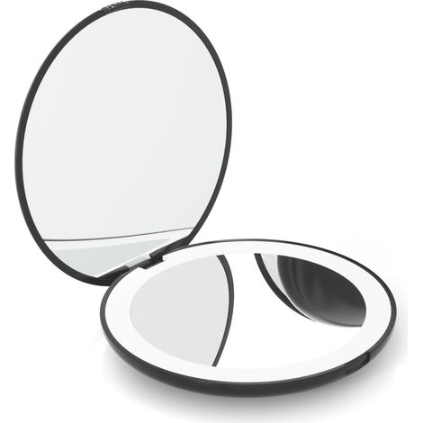 Miroir De Courtoisie Pliant, Miroir Compact LED, loupe 10X, Miroir Compact avec Lumière, Miroir De Maquillage LED, Miroir De Beauté Voyage Plier (Noir) (1/5)