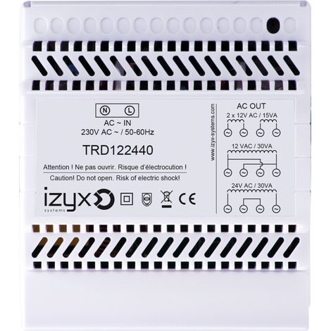 Transformateur rail DIN 5M 230V AC / 12/24V AC / 40VA (3,3A/1,65A)