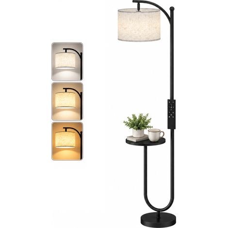 HOMCOM lámpara de pie led regulable con estante 11 temperaturas de color y brillos pantalla ajustable mando rf e interruptor de pie temporizador negro (1/5)