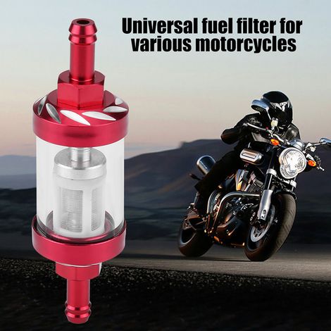 Filtre carburant de ligne en métal et verre filetage 8mm de rechange pour moto rouge (1/5)