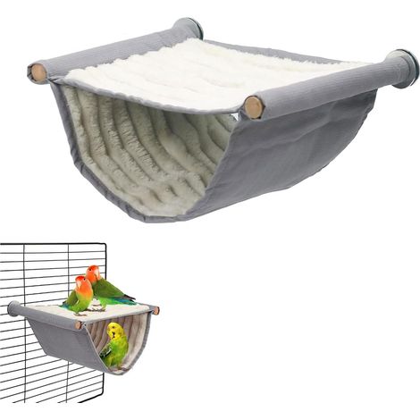 Hamaca colgante para pájaros, juguete nido para jaula, refugio cálido para pájaros, accesorios para jaulas de pájaros, para mascotas pequeñas como loros, hámsteres y palomas, color gris. (1/5)