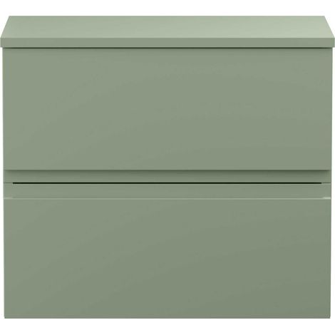 Hudson Reed Urban Wall Hung 2-Drawer Vanity Unit with Worktop 600mm Wide - Satin Green (1/5)