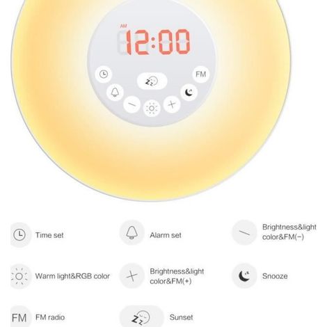 Lampe D'ambiance - Veilleuse Réveil Avec Simulation Lever De Soleil - Radio Intégrée - Forme Donut - Blanc - 170x170x95 Mm - 1 Pièce (1/4)