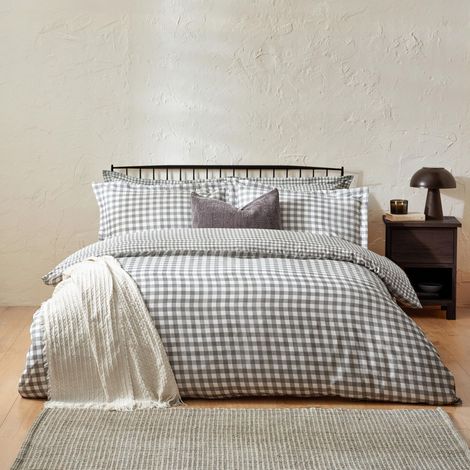 Ensemble De Couette 100% Coton Réversible Taies D’Oreiller Oxford Doux Et Respirant Literie Gris King UK Standard 230x220cm (1/5)