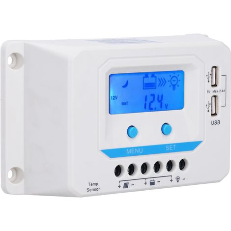 Contrôleur de charge solaire PWM 30A pour usage domestique, boîtier ABS, écran LCD EL2430Z 12V/24V (1/5)