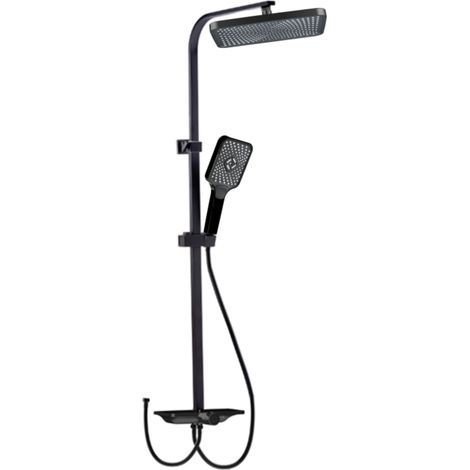 Colonne de Douche Système de Douche avec Douchette Set Kit de Douche sans Mitigeur en Acier Inox Réglable en Hauteur, noir