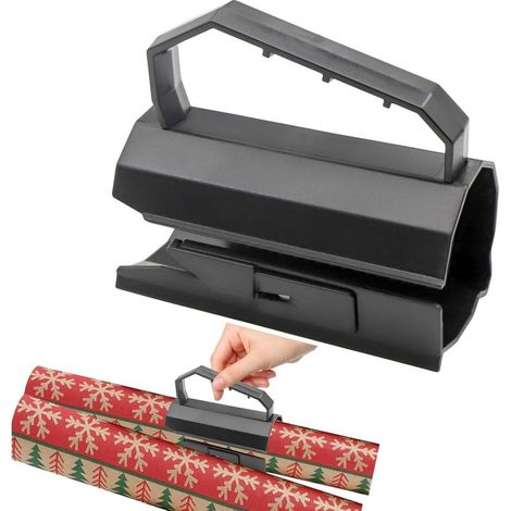 Coupe-papier cadeau, coupe-papier coulissant avec poignée, outil de découpe pour rouleau de papier cadeau d'anniversaire, portable, sûr, noir