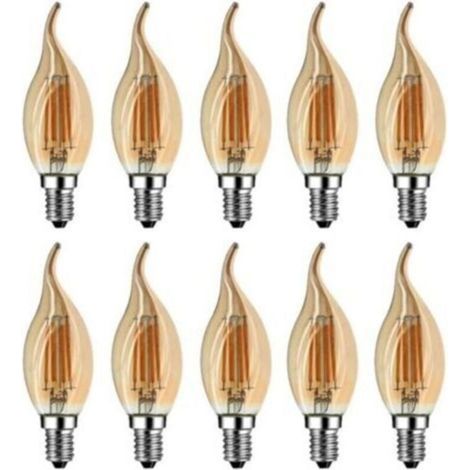 Ampoule Flamme LED E14, 4W Equivalent à Ampoule Halogène/Incandescente 40W, Blanc Chaud 2700K, Flamme Bougie LED encastrable, 360° Faisceau, IRC80, Verre marron, Lot de 10 [Classe énergétique A++] (1/4)