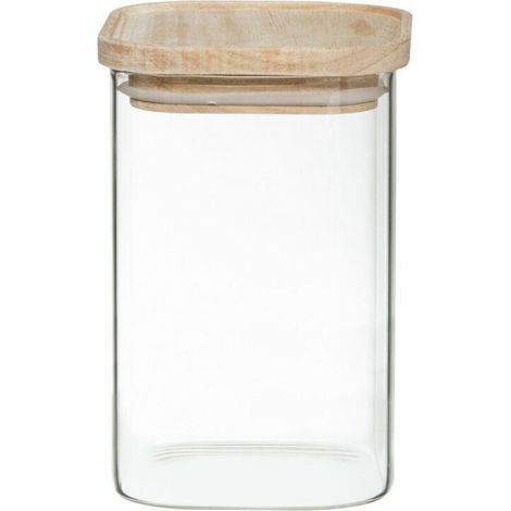 Lot de 4 bocaux de rangement en verre et bois couvercle hermétique empilable atmosphera (1/5)