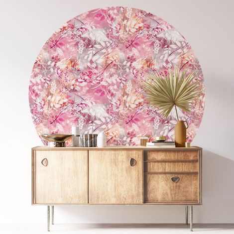 Sticker mural rond / cercle - Motif botanique - Diamètre 30 cm - Adhésif MAT (1/3)