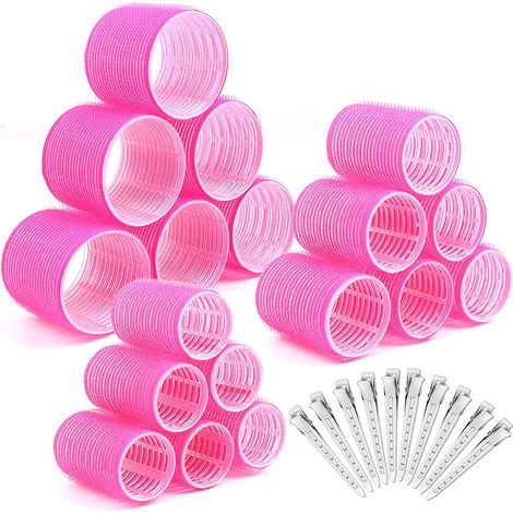 Lot de 28 rouleaux adhésifs grands et petits, sans chaleur, avec 10 pinces pour cheveux longs, mi-longs et courts (1/5)