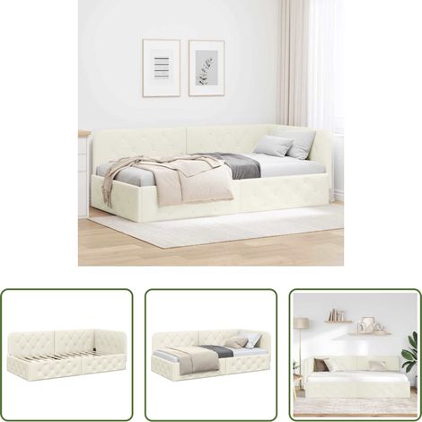 Canapé et lit - Cadre de lit d'angle Crème 100 x 200 cm Velours (1/5)