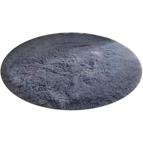 Tapis de sol rond en fibre de polyester style nordique, long, moelleux et doux, gris, pour la chambre à coucher. (1/5)