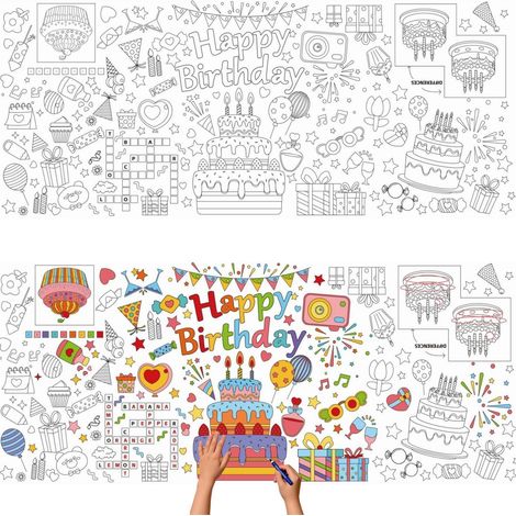 Geburtstag Tischdecke zum Ausmalen, riesig, 183x76 cm, Party Deko für Kinder