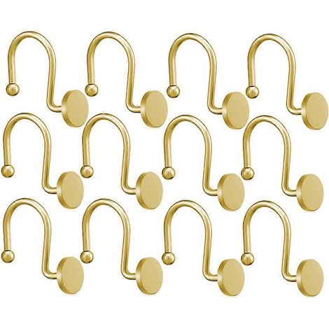 Crochets de rideau de douche dorés, anneaux de douche antirouille pour salle de bain, crochets de douche en métal pour tringle à rideau de douche, lot de 12 dorés (1/5)