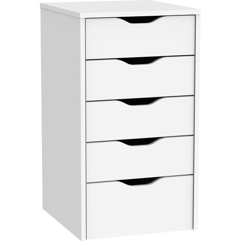 Mobimarket – Cajonera 5 tiroirs en aggloméré blanc – Dimensions 71 x 40 x 43 cm – Guides métalliques pour tiroirs – Montage nécessaire