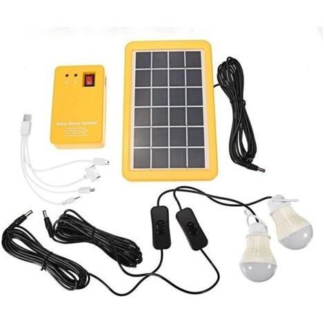 Paryou – 3-W-Solargenerator-Set für Zuhause mit 3 LED-Lampen – USB-Ladeanschluss – Innen- und Außenbeleuchtung – 500-mAh-Akku – 3 W – 2 Lampen (1/5)