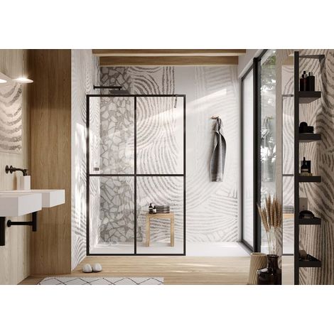 Lineabeta - Duschwand Walk-in 4 Paneele Toki schwarz matt/transparent L.90 cm