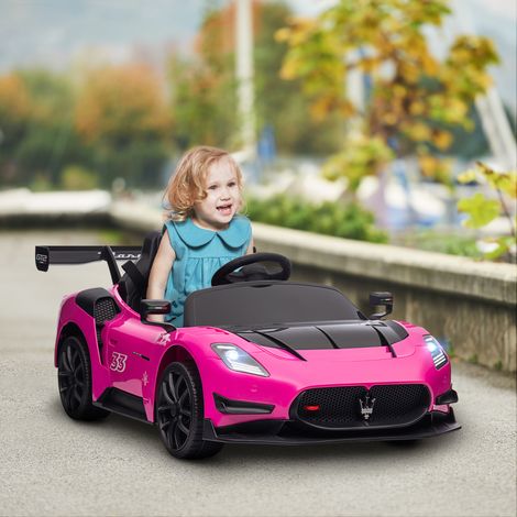 Coche Eléctrico para Niños de +3 Años Maserati GT2 con Mando a Distancia Faros LED Bocina Música Ruedas Auxiliares Rosa