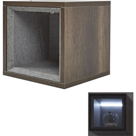 Milano Bexley Oak Effect 300mm Wall Hung Bathroom Cube Storage Unit - Dark Oak (With LED Light) (1/5)