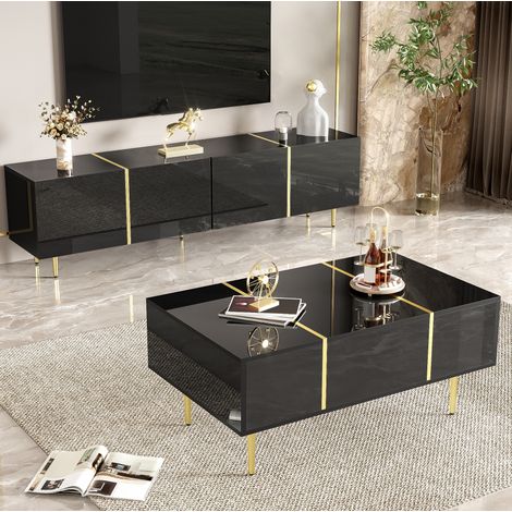 Conjunto mueble TV y mesa de centro alto brillo MDF OKMYHOME (1/5)