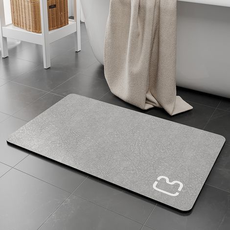 Tapis de Bain Antidérapant Super Absorbant Diatomite Tapis Salle de Bain Microfibre Tapis de Baignoire Tapis de Douche Doux Séchage Rapide (40 60, Gris) (1/4)