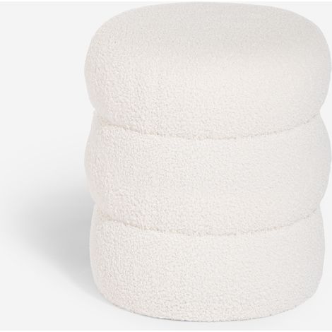 Pouf poggiapiedi in teddy bouclé design moderno a cilindro Okami - Bianco