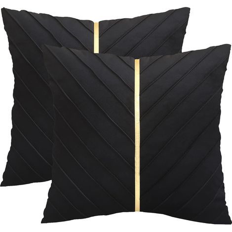45 x 45 CM Cushion Cover Set of 2 Pleated Velvet Pillowcases with Gold Ingot Decoration for Home Living Room Bedroom Black (1/5)