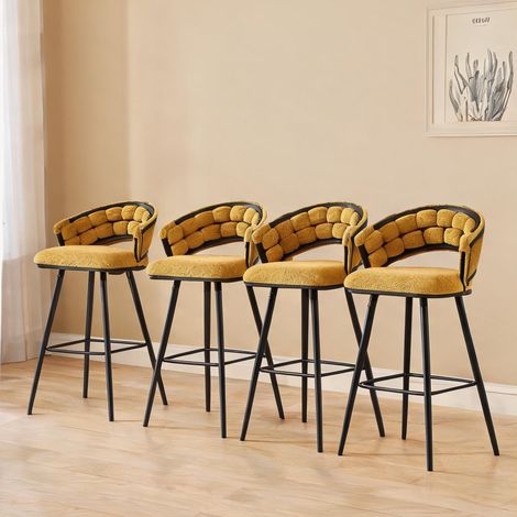 4 tabourets de bar en velours jaune et métal noir (1/5)