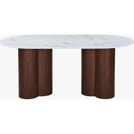 Mobilier Deco – Table à manger ovale 180 cm en marbre composite – Pieds en MDF couleur bois foncé – Élégante et robuste pour salle à manger moderne (1/5)