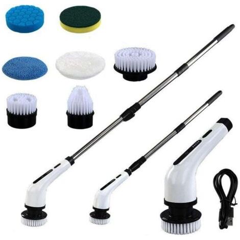 Brosse de nettoyage de salle de bain, brosse de nettoyage multifonctionnelle, blanche 7 têtes de brosse + sac en filet (1/4)