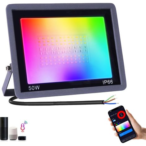 50W LED Floodlight, Colour LED Spotlight, 2700K-6500K, APP Control/Music Sync/Timer/Dimmable/Waterproof IP66 RGB Light Outdoor Wall Lighting for Garden, Yard, Christmas, Party (1/5)