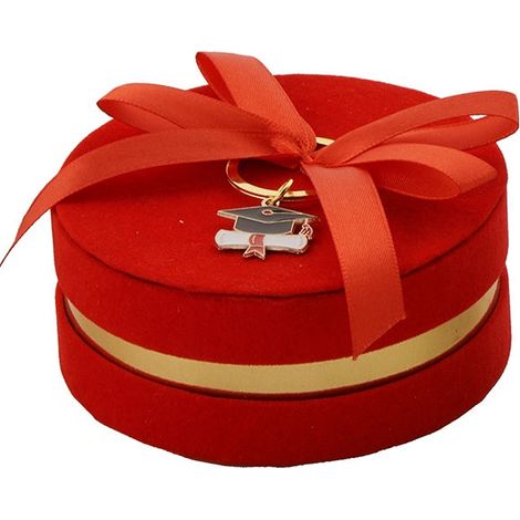 L'Arcolaio Scatola Box con Portachiavi Bomboniera D 10 x 4 Cm Portaconfetti Laurea Rosso 1 Pz (1/2)