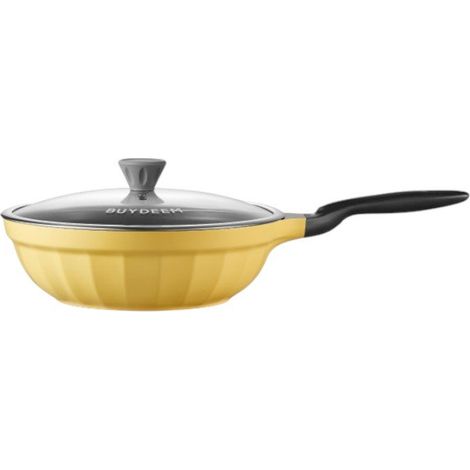 Sartén antiadherente de aluminio BUYDEEM con tapa de cristal de 30 cm, modelo CP102, color amarillo suave (1/3)