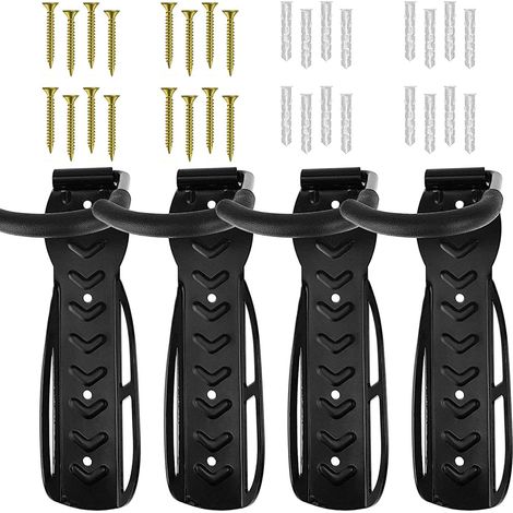 Crochet pour Vélo,Porte Vélo Mural Vertical,Lot de 4 Support de Vélo Crochet,Economiser de L'espace, Suitable for 14"-29",pour Dans Le Garage Ou à La Maison (Noir) (1/5)