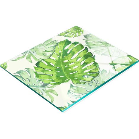 Tabla de cocina de vidrio templado con estampado de hojas tropicales, 60x52 cm. (1/5)