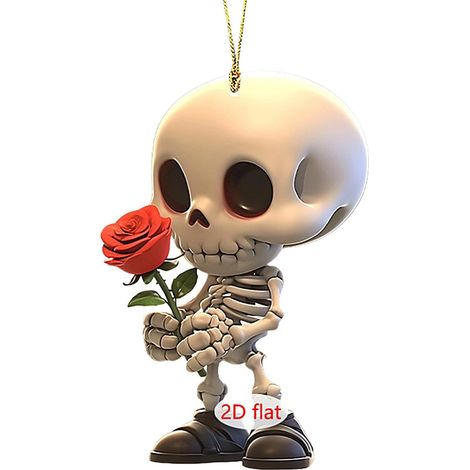 Accessoire de rétroviseur tête de mort - Pendentif acrylique 2D en acrylique - Crâne d'Halloween (1/5)