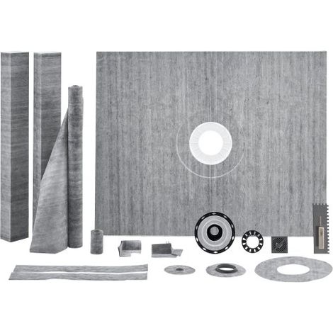 Ensemble de bordure de douche, 1219 x 1524 mm, receveur de douche bride centrale en PVC 50,8 mm, grille en acier inoxydable et joint étanche, bâtons de pentede bac à douche pour salle de bain (1/4)