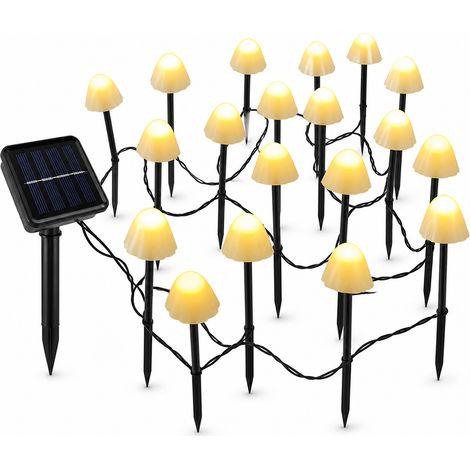 Guirlande Solaire LED Champignons Multicolore, 20 Lumières 5 m, Piquets Étanches pour Jardin Extérieur (1/5)