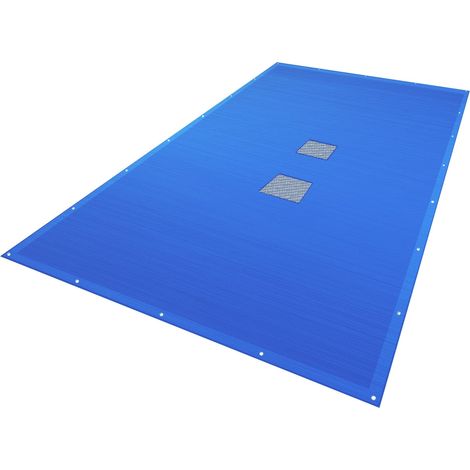 Bâche Piscine Rectangulaire en Polyéthylène 160g/m2 avec Filet d'Ecoulement Bâche Imperméable Résistante Double Couche avec Oeillets en Aluminium Couverture Étanche 8X14m (1/5)