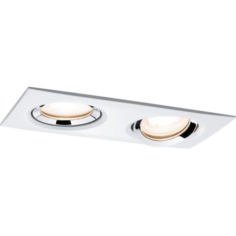Spot encastré LED Nova orientable carré 2x7W projecteurs encastrés gradables Blanc dépoli spot Chrome Lampe enc. Alu zinc 2700K GU10 (1/4)