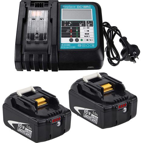 (3Pack) 2X Battery & Charger for Makita BL1850B 18 V 5.0Ah Charger DC18RC 18V BL1850 BL1860B BL1860 BL1830B BL1840 BL1850 DMR108 DMR110 DMR107 DMR106 DMR101 DMR100 DMR112 (1/5)