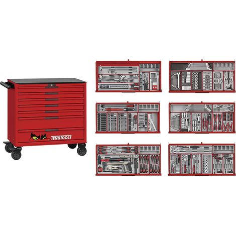 Servante d'atelier rouge 7 tiroirs midi master - 663 outils Teng Tools TKW37R663T (1/5)