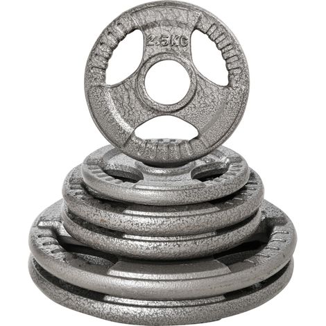 Ensemble de 6 disques de poids pour haltères et barres de musculation, 2,5-35 kg, en acier avec trou de 50 cm, idéal pour les barres olympiques, couleur argent. (1/5)