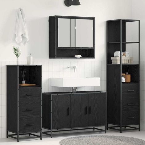 Badezimmermöbel-Set 4 pcs Schwarz Eichen-Optik Holzwerkstoff