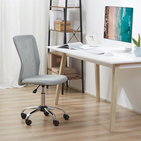 Silla de oficina ergonómica Vinsetto, altura regulable, base cromada, giro de 360°, tapicería de malla gris.