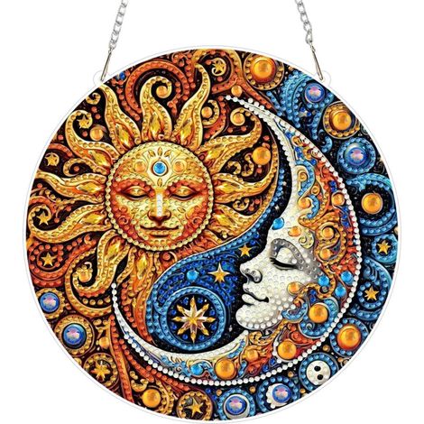 5D Diamant Painting Anhänger Sonne Mond mit Kette, Fensterbild Bastelset 20x20cm (1/4)